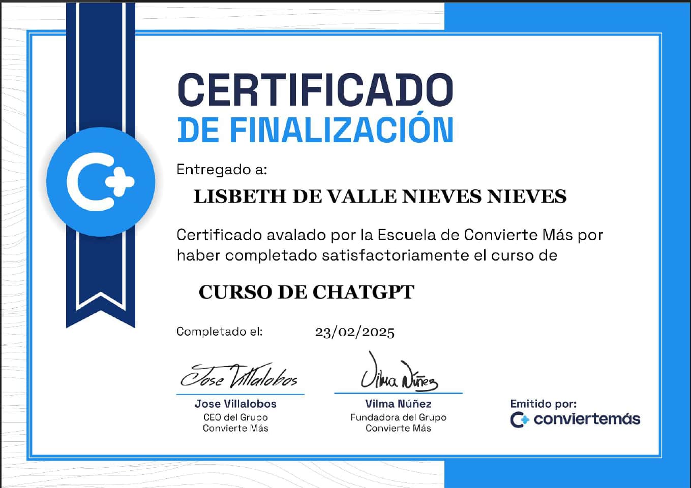 Certificado Lis Nieves - chaGPT